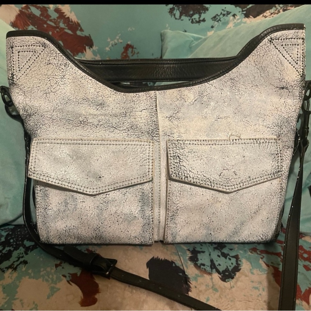 L.A.M.B. Black and White Textured Shoulder Bag